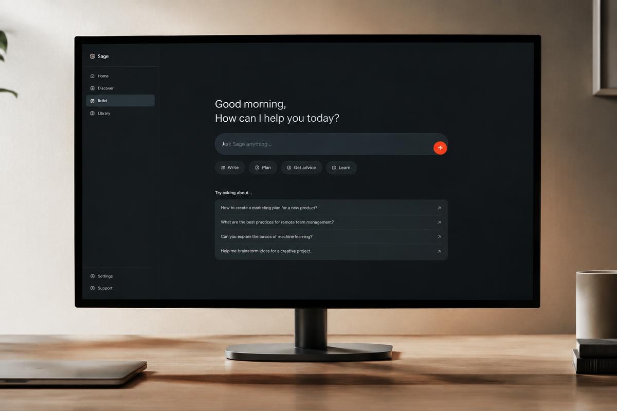Concept AI assistant interface on a desktop monitor
