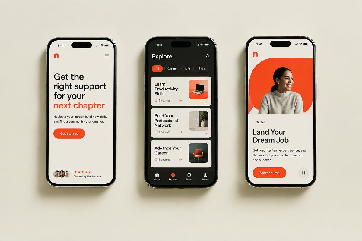 Concept consumer mobile app shown on three phones
