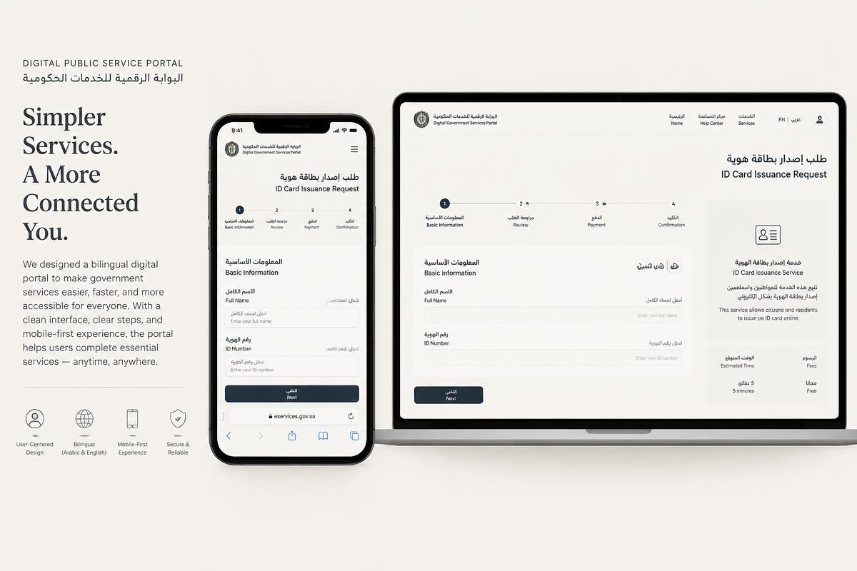 Concept bilingual public service portal on phone and laptop